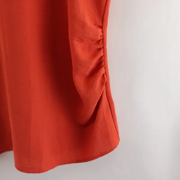 Coral Lightweight V-Neck Blouse Wooden Buttons Elastic Sides Women's M 