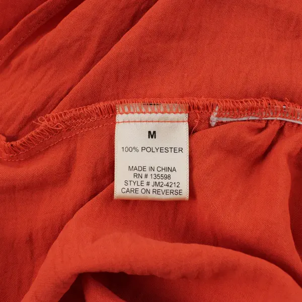 Coral Lightweight V-Neck Blouse Wooden Buttons Elastic Sides Women's M 