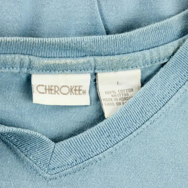 Cherokee Women's Light Blue Short Sleeve 100% Cotton Knit T-Shirt Large