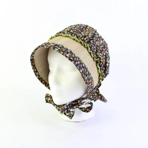 Handmade Floral Pattern Woven Straw Brim Prairie Style Women's Bonnet One Size