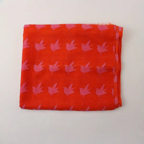 Orange and Pink Bird  Print Lightweight Sheer Wrap Scarf 20"x72"