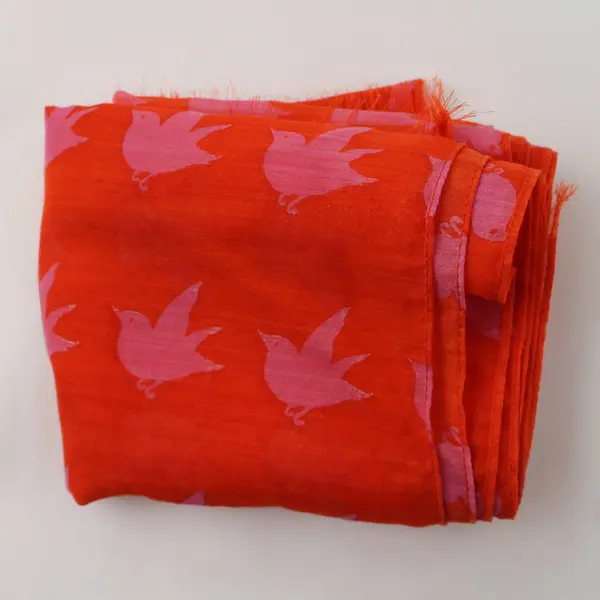 Orange and Pink Bird  Print Lightweight Sheer Wrap Scarf 20"x72"