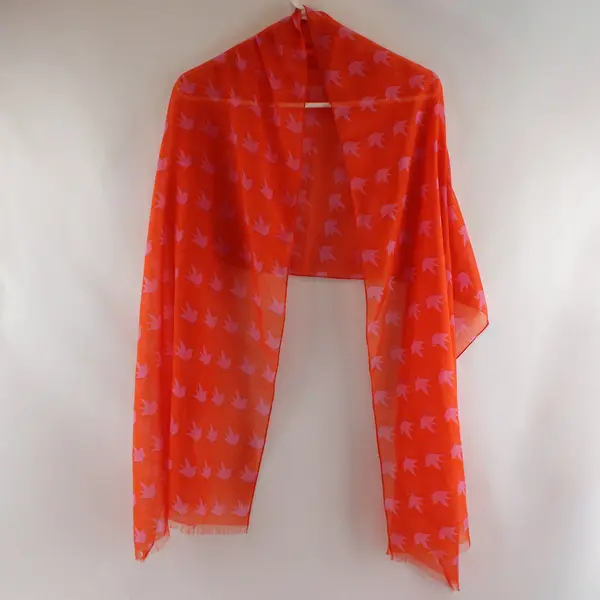 Orange and Pink Bird  Print Lightweight Sheer Wrap Scarf 20"x72"