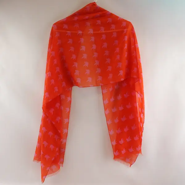 Orange and Pink Bird  Print Lightweight Sheer Wrap Scarf 20"x72"