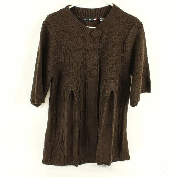 Allison Brittney Brown Half-Sleeve Button-Front Cardigan Women's Large