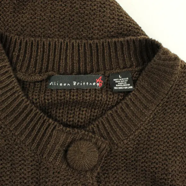 Allison Brittney Brown Half-Sleeve Button-Front Cardigan Women's Large