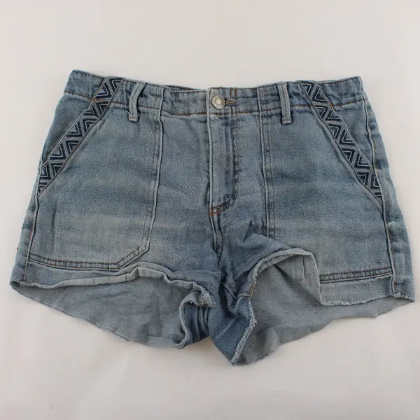 Knox Rose Women's Blue Medium Wash Denim Cut-Off Shorts Geometric Trim Size 8