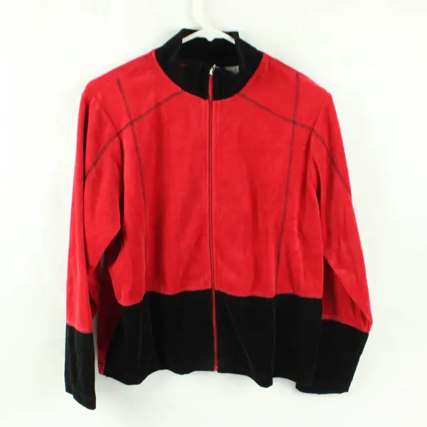 Erika Red and Black Velour Zip-Up Track Jacket Women's PL