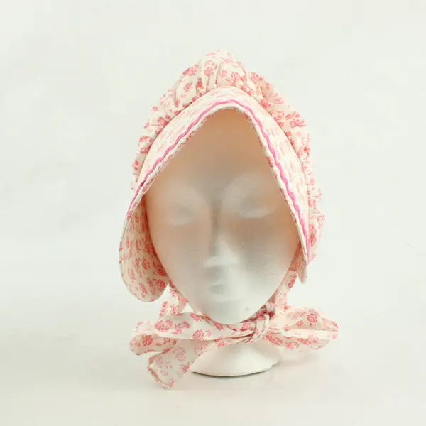 VTG Handmade Pink and White Floral Women's Prairie Style Bonnet One Size