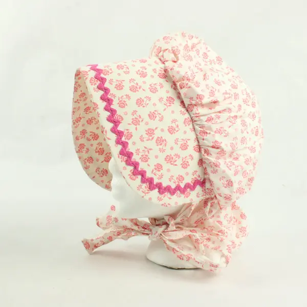 VTG Handmade Pink and White Floral Women's Prairie Style Bonnet One Size