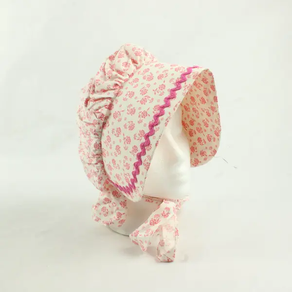 VTG Handmade Pink and White Floral Women's Prairie Style Bonnet One Size