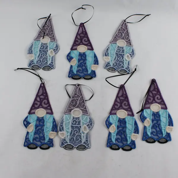 Lot of 6 Fabric Whimsical Gnomes Hanging Decorations 7" Tall 