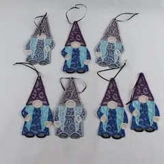 Lot of 6 Fabric Whimsical Gnomes Hanging Decorations 7" Tall 