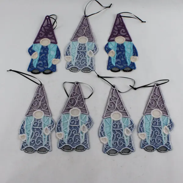 Lot of 6 Fabric Whimsical Gnomes Hanging Decorations 7" Tall 