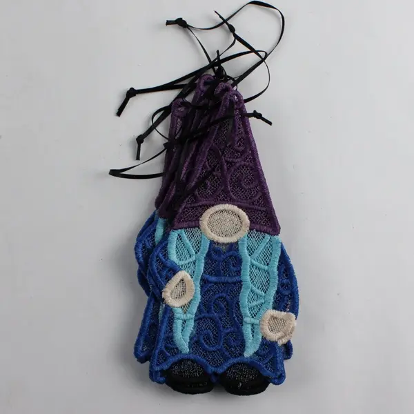 Lot of 6 Fabric Whimsical Gnomes Hanging Decorations 7" Tall 