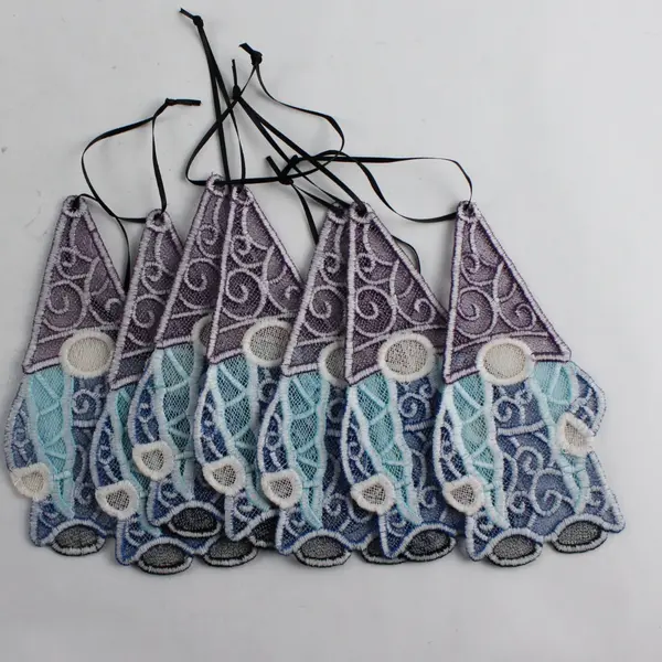 Lot of 6 Fabric Whimsical Gnomes Hanging Decorations 7" Tall 