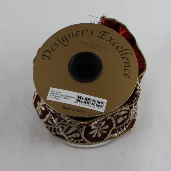 Spool of 10 yds x 4" Burgundy & Gold Wired Ribbon, Designer's Excellence 
