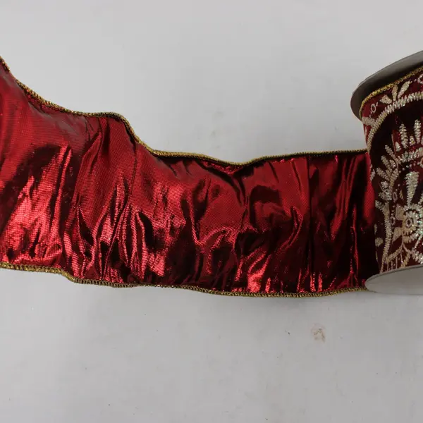 Spool of 10 yds x 4" Burgundy & Gold Wired Ribbon, Designer's Excellence 