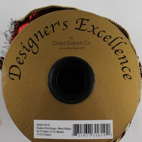 Spool of 10 yds x 4" Burgundy & Gold Wired Ribbon, Designer's Excellence 
