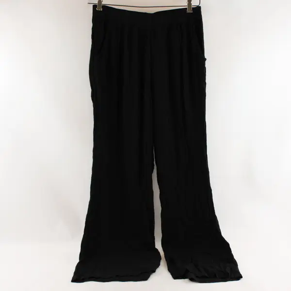 Women's Black Linen Flowy Wide Leg Pull On Pants Size M Coastal Boho