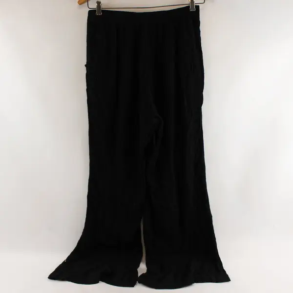 Women's Black Linen Flowy Wide Leg Pull On Pants Size M Coastal Boho