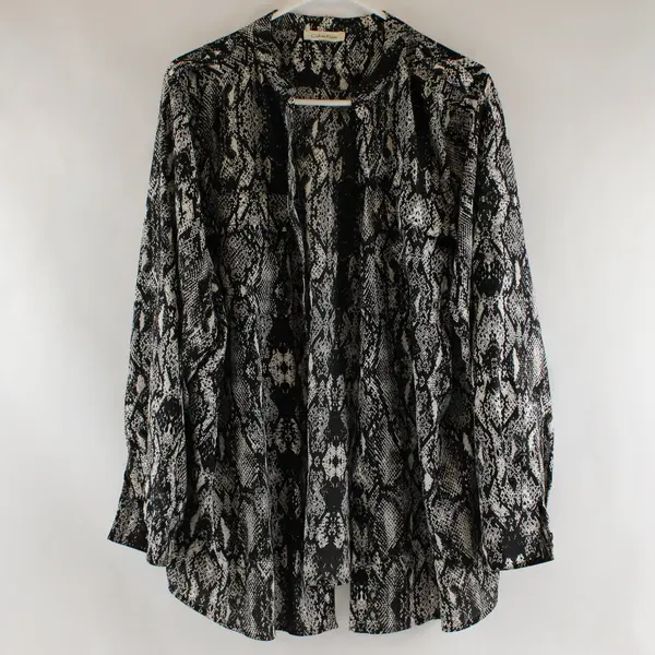 Calvin Klein Women’s L Black/White Snake Print Collared Long Sleeve Blouse