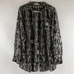 Calvin Klein Women’s L Black/White Snake Print Collared Long Sleeve Blouse