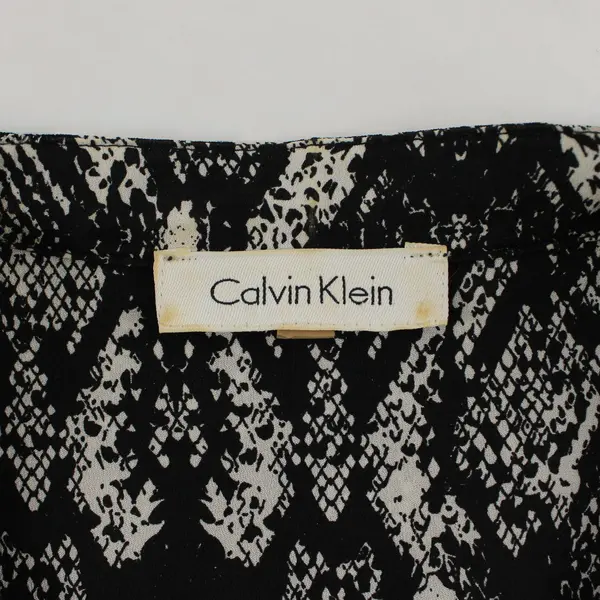 Calvin Klein Women’s L Black/White Snake Print Collared Long Sleeve Blouse