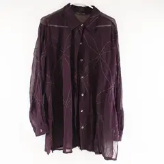 Women's Sheer Purple Silver Long Sleeve Button-Up Shirt Top Size Large