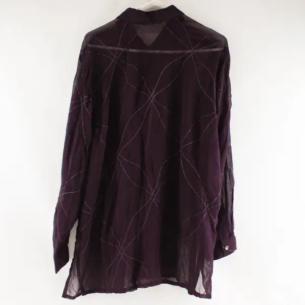 Women's Sheer Purple Silver Long Sleeve Button-Up Shirt Top Size Large