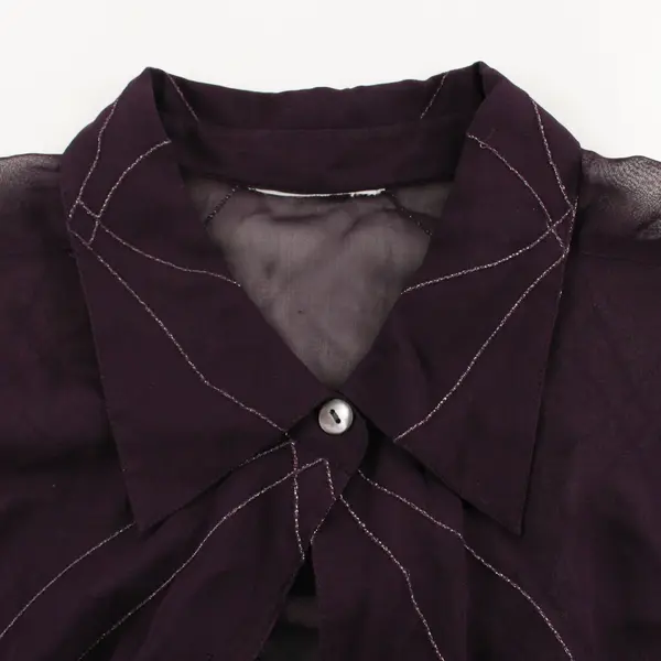Women's Sheer Purple Silver Long Sleeve Button-Up Shirt Top Size Large