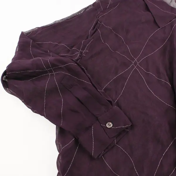Women's Sheer Purple Silver Long Sleeve Button-Up Shirt Top Size Large