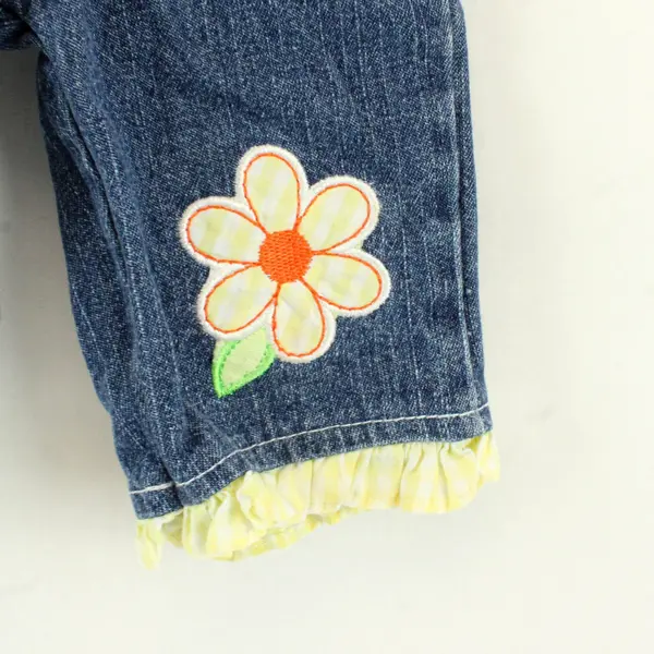 Children's Apparel Network Yellow Floral Applique Denim Jeans Baby Girl's 18M