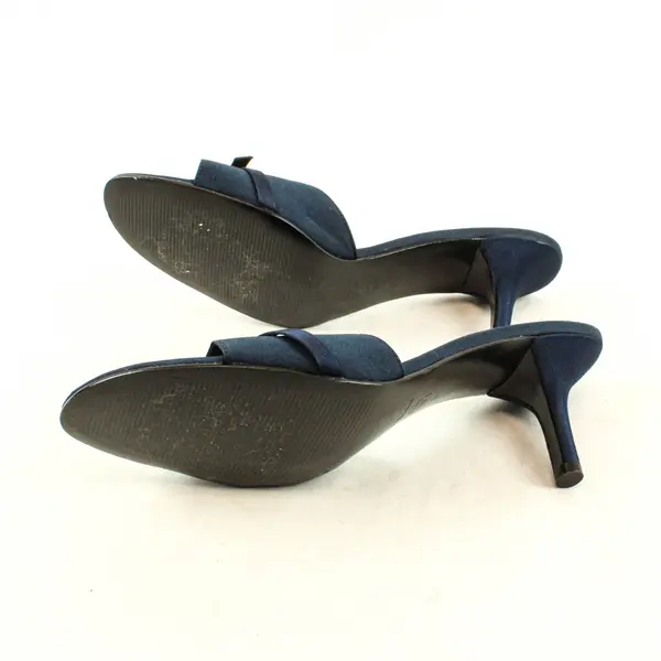 Nina Navy Blue Open-Toe Bow Accent Satin Heels Women's U.S. Size 10M