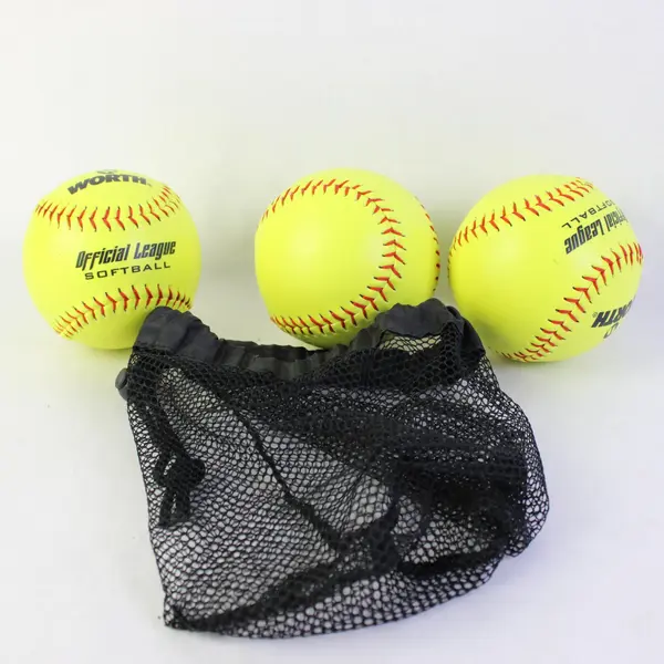 Lot of 3 Worth Neon Yellow Official League Softballs w Mesh Bag