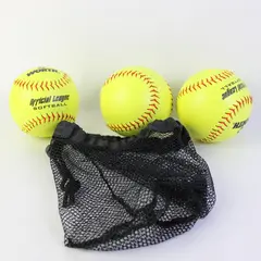 Lot of 3 Worth Neon Yellow Official League Softballs w Mesh Bag