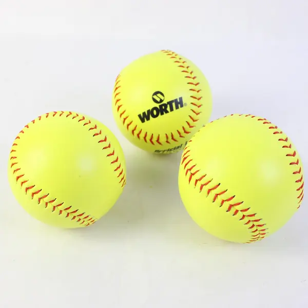 Lot of 3 Worth Neon Yellow Official League Softballs w Mesh Bag