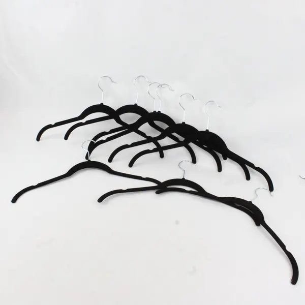 Lot of 10 Black Velvet Non Slip Large Clothes Hangers Metal Hooks
