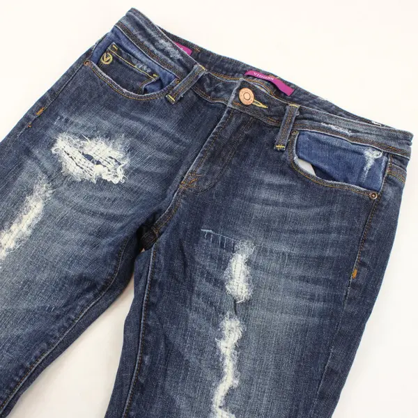 Vigoss Studio Women's Dark Wash Superflare Distressed Jeans Size 7/8 29'' Waist