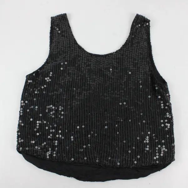 Vintage Spell Bond Sequined Black Cropped Silk Tank Top Women's Medium FLAWED