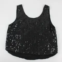 Vintage Spell Bond Sequined Black Cropped Silk Tank Top Women's Medium FLAWED