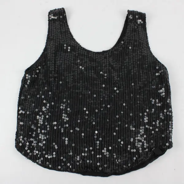 Vintage Spell Bond Sequined Black Cropped Silk Tank Top Women's Medium FLAWED