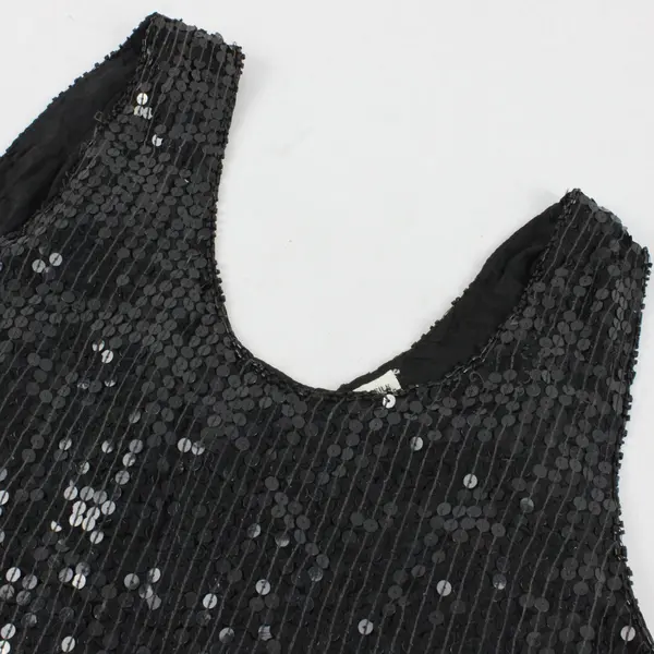 Vintage Spell Bond Sequined Black Cropped Silk Tank Top Women's Medium FLAWED