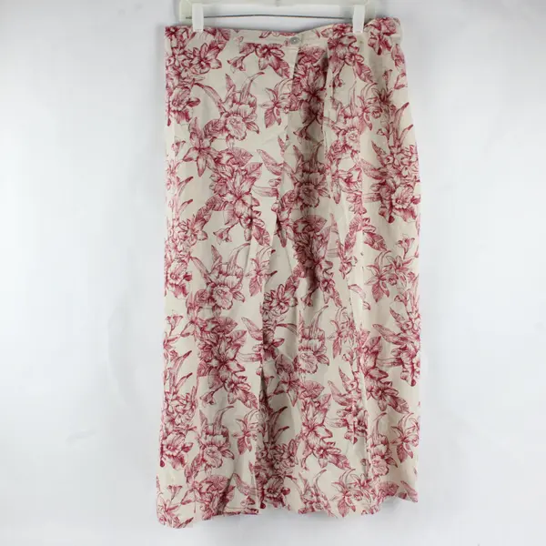 NWB Casuals Beige Red Tropical Floral Maxi Wrap Skirt Women's Large