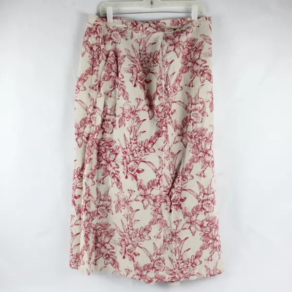 NWB Casuals Beige Red Tropical Floral Maxi Wrap Skirt Women's Large