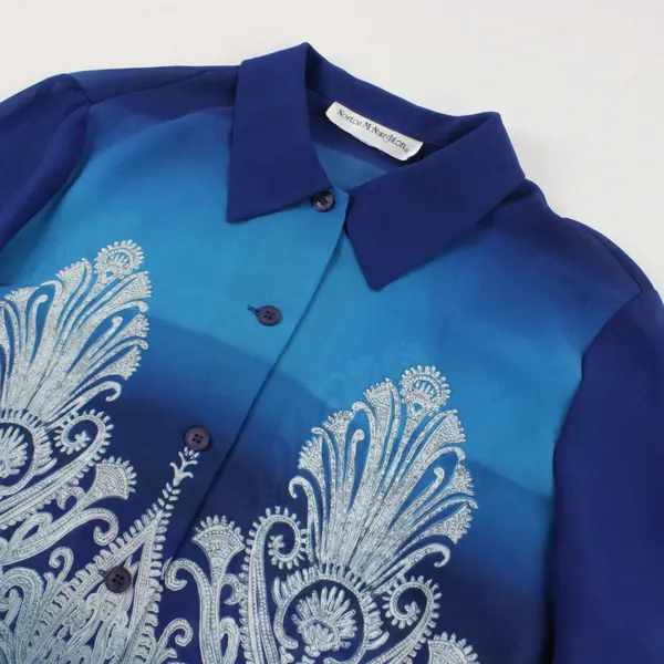 Norton McNaughton Sheer Blue Ombre Long-Sleeved Blouse Women's XL