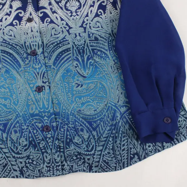 Norton McNaughton Sheer Blue Ombre Long-Sleeved Blouse Women's XL