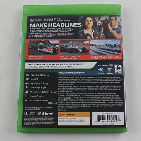 F1 2018 Headline Edition Xbox One Racing Video Game