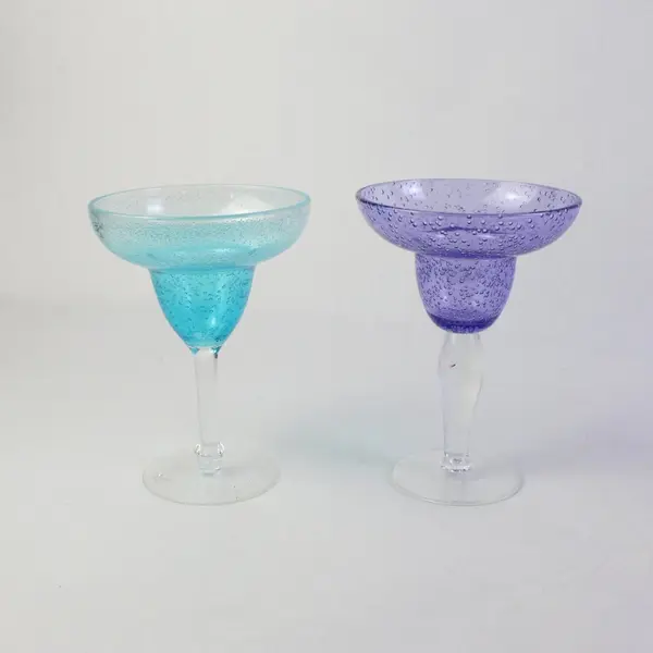 Lot of 2 Plastic Margarita Glasses Blue Purple