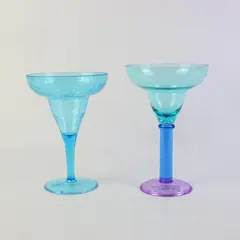 Lot of 2 Blue Plastic Margarita Glasses Bubble Design